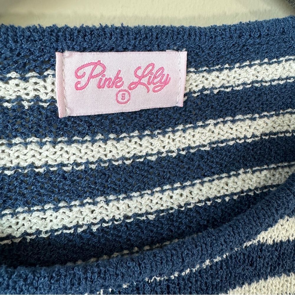 Striped Long Sleeve Pullover Knit Sweater Small Blue White Striped Nautical - Picture 6 of 8